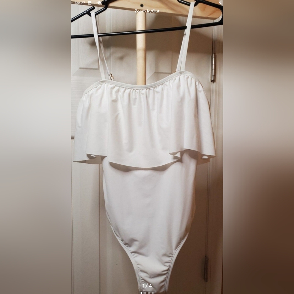 NWT Women's One Piece Hi-cut, Ruffle Swim Suit - Sz. Medium (white)